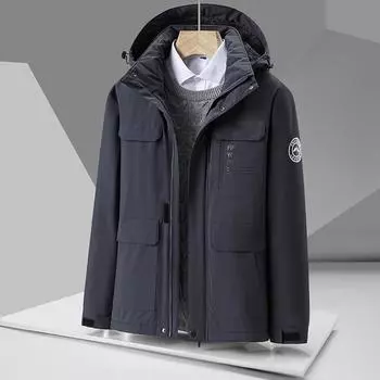 Зимняя бархатная утепленная водонепроницаемая и ветрозащитная куртка для инструментов с капюшоном, хлопковая куртка M серый