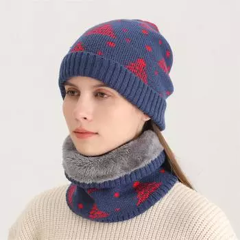 Зимняя бархатная утолщенная кедровая шапка-пуловер, женский шарф, комплект из двух предметов, теплая вязаная шапка, ветрозащитная шапка для защиты ушей, шарф для мужчин One Size