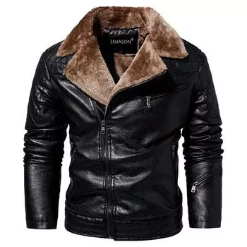Зимняя бархатная утолщенная куртка из искусственной кожи с лацканами, мужская куртка с меховой отделкой L