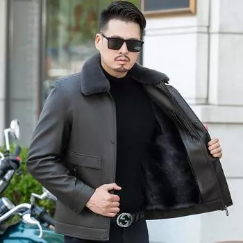 Зимняя бархатная утолщенная куртка из натуральной кожи, мужская кожаная куртка с лацканами из овчины, кожаная подкладка, съемная куртка для людей среднего возраста 170