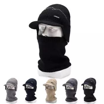 Зимняя бархатная утолщенная утепленная шерстяная шапка для верховой езды, ветрозащитная защитная вязаная шапка, шарф, комплект из двух предметов One size тёмно-синий