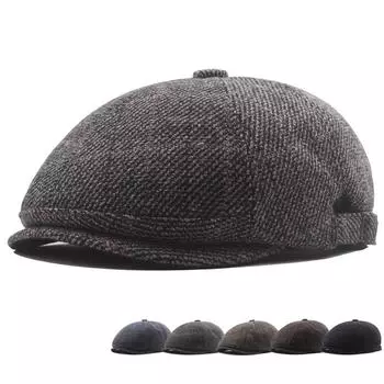 Зимняя бархатная восьмиугольная кепка мужская, цветная клетчатая кепка газетчика для мужчин среднего и пожилого возраста, кепка художника чёрный