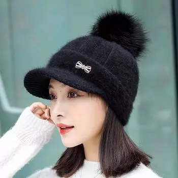 Зимняя бархатная вязаная шапка, корейская модная меховая шапка, теплая шапка из толстого кроличьего меха, шерстяная шапка для женщин бежевый