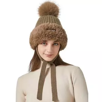 Зимняя бархатная вязаная шапка с толстым меховым воротником, женская уличная теплая шерстяная шапка чёрный