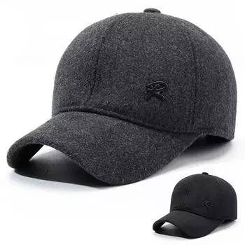 Зимняя бейсболка с буквами Кепка для людей среднего и пожилого возраста Уличная теплая защитная кепка из хлопка Кепка с шерстяным козырьком серый