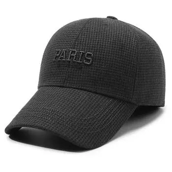 Зимняя бейсболка с вышивкой в клетку для мужчин среднего и пожилого возраста, толстая кепка для защиты ушей, уличное утепленное хлопковое кепи серый