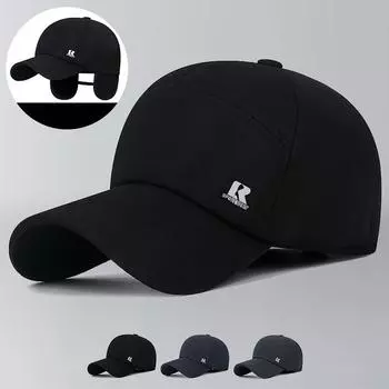 Зимняя бейсболка с защитой ушей для мужчин среднего и пожилого возраста, толстая ветрозащитная кепка для велоспорта серый