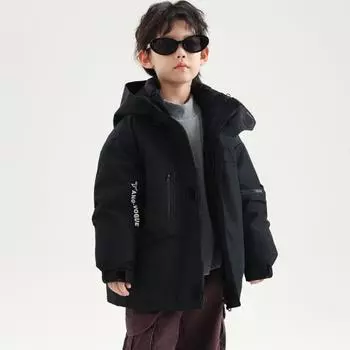 Зимняя белая хлопковая куртка на утином пуху в корейском стиле со съемными рукавами, теплая горнолыжная куртка 90cm чёрный