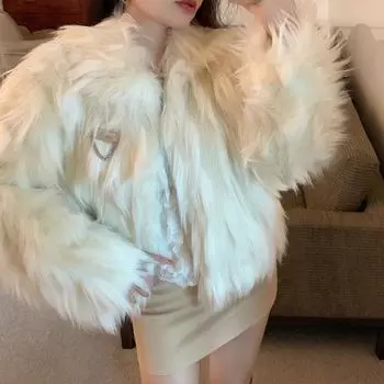 Зимняя белая шуба из эко-кожи с кисточками из лисы: Женский новый Haining Short Young Fluffy one size fits all абрикосовый
