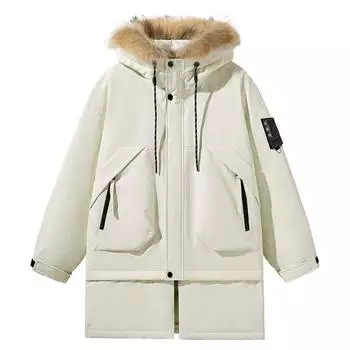 Зимняя белая утиная пуховая куртка средней длины с меховым воротником, съемная теплая и морозостойкая куртка для мужчин и женщин M