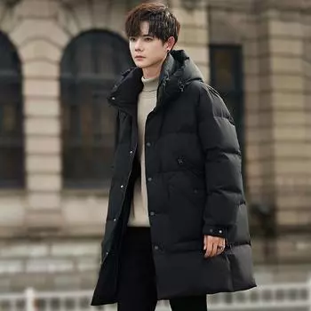 Зимняя белая утиная пуховая куртка высокого класса для мужчин, средней и длинной длины, молодежная, утолщенная, теплая, для экстремально холодной погоды, с капюшоном M