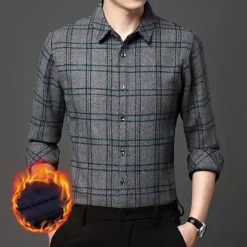 Зимняя бесшовная рубашка с длинными рукавами и лацканами для мужчин среднего возраста, деловая повседневная рубашка для папы M