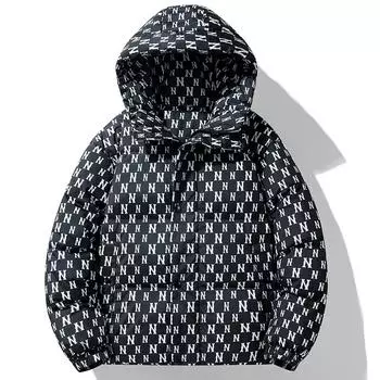 Зимняя брендовая куртка на хлопковой подкладке с полным принтом Boom, свободное короткое пальто с капюшоном для пары S белый