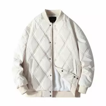 Зимняя брендовая теплая куртка в клетку с бриллиантами из овечьей шерсти на хлопковой подкладке, мужская повседневная куртка в стиле гавани с бейсбольным воротником M белый