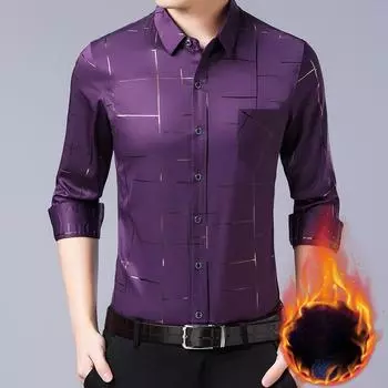Зимняя бронзирующая теплая рубашка для мужчин среднего возраста из утолщенного бархата, повседневная универсальная бархатная рубашка для папы M
