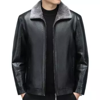 Зимняя цельная меховая куртка из натуральной кожи для мужчин в новом стиле, бархатная утолщенная кожаная куртка, мужская куртка из овчины, мужская одежда M чёрный