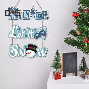 Зимняя деревянная подвесная вывеска деревенский сезонный снеговик рождественское украшение входная дверь подвесная вывеска настенный декор для дома крыльцо окно синий