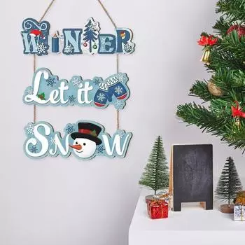Зимняя деревянная подвесная вывеска деревенский сезонный снеговик рождественское украшение входная дверь подвесная вывеска настенный декор для дома крыльцо окно синий