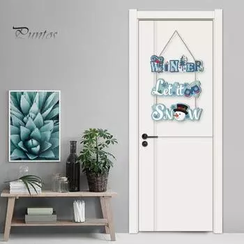 Зимняя деревянная подвесная вывеска деревенский сезонный снеговик рождественское украшение входная дверь подвесная вывеска настенный декор для дома крыльцо окно синий