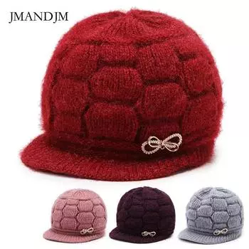 Зимняя детская флисовая теплая однотонная шерстяная шапка для пожилых женщин с утолщенным поясом и козырьком вязаная шапка на осень и зиму One size