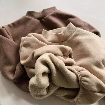 Зимняя детская флисовая толстовка для мальчиков и девочек, однотонный теплый пуловер с бархатом, повседневные универсальные топы для малышей, детская одежда 80cm коричневый