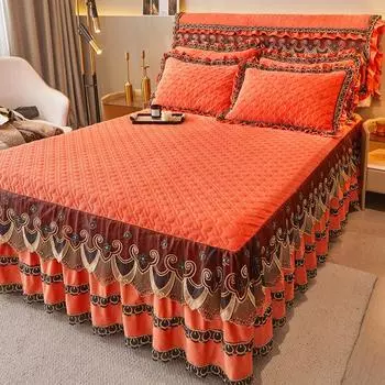 Зимняя детская флисовая юбка-кровать, толстое стеганое покрывало из молочного волокна, кружевной наматрасник, коралловое бархатное постельное белье 150*200cm 3pcs