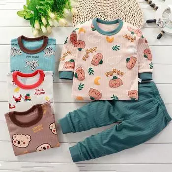 Зимняя детская футболка с длинным рукавом и круглым вырезом, комплект брюк, повседневный мешковатый костюм из 2 предметов, хлопковый наряд с мультяшным принтом 70cm