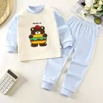 Зимняя детская футболка с длинным рукавом и круглым вырезом, комплект брюк, повседневный мешковатый костюм из 2 предметов, хлопковый наряд с мультяшным принтом 73cm