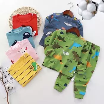 Зимняя детская футболка с длинным рукавом и круглым вырезом, комплект брюк, повседневный мешковатый костюм из 2 предметов, хлопковый наряд с мультяшным принтом 70cm