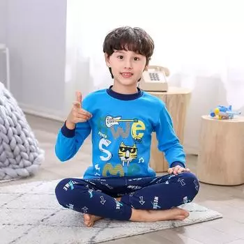 Зимняя детская футболка с длинными рукавами и круглым вырезом, комплект брюк, повседневный мешковатый костюм из 2 предметов, хлопковое термобелье с героями мультфильмов 100cm