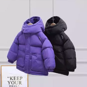 Зимняя детская хлопковая куртка, одежда для маленьких мальчиков и девочек, хлопковая парка, пальто, флисовые теплые пальто с капюшоном для малышей 160cm чёрный