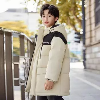 Зимняя детская куртка-пуховик для мальчиков и девочек с капюшоном, белый утиный пух, толстое теплое пальто 120cm