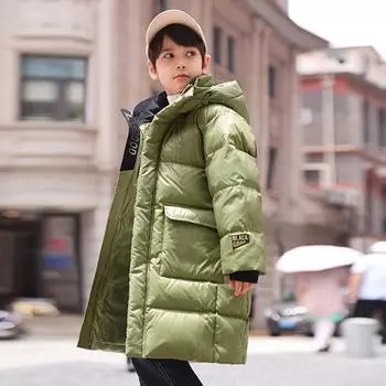 Зимняя детская куртка-пуховик для мальчиков, толстая, теплая, водонепроницаемая, длинная, подростковая, верхняя одежда для мальчиков, детская куртка 170cm чёрный
