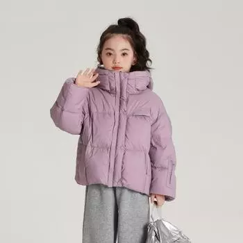 Зимняя детская куртка-пуховик с капюшоном, новый стиль, водонепроницаемая и маслостойкая ткань, куртка для девочек 100cm фиолетовый