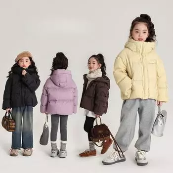Зимняя детская куртка-пуховик с капюшоном, новый стиль, водонепроницаемая и маслостойкая ткань, куртка для девочек 100cm фиолетовый