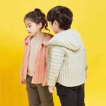 Зимняя детская легкая куртка-пуховик 2024 года, короткая, маленькая и средняя, для мальчиков и девочек, детская, модная куртка с капюшоном 90cm розовый