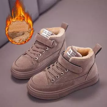 Зимняя детская обувь больших размеров, нескользящая, износостойкая, модная и мягкая, теплая, повседневная обувь для улицы, высокие хлопковые ботинки для снега 27 чёрный