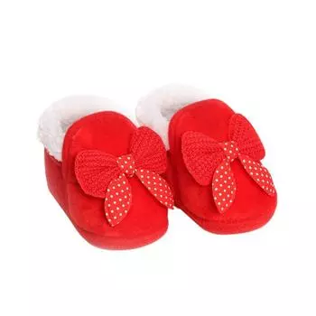 Зимняя детская обувь для первых ходунков, зимние сапоги с узлом-бабочкой, нескользящая теплая обувь на мягкой подошве на плоской подошве на Рождество 14