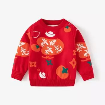 Зимняя детская одежда, большой красный свитер для мальчиков, модная детская двухслойная хлопковая нить, ежегодная одежда, верхняя часть, детская праздничная нить, рубашка 100 красный