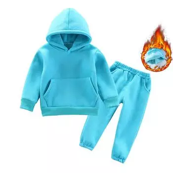 Зимняя детская одежда Детский костюм Теплый свитер для девочек Флисовые толстовки с капюшоном Пуловер Толстовка Брюки Зимний спортивный костюм для девочек и мальчиков Спортивная одежда 80cm розовый