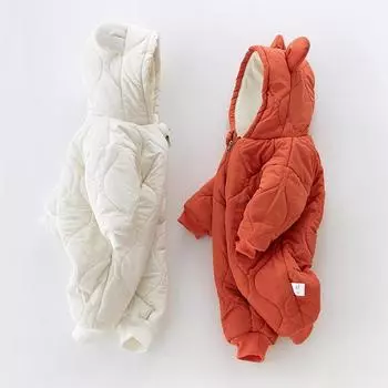 Зимняя детская одежда комбинезон с медвежьими ушками для мальчиков с меховой подкладкой для девочек 90cm белый