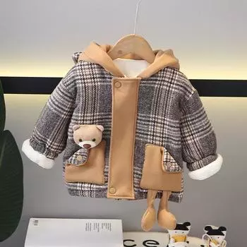 Зимняя детская одежда Новое толстое хлопковое пальто с капюшоном и флисовой подкладкой 80cm верблюд