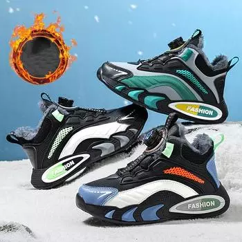 Зимняя детская противоскользящая износостойкая бархатная теплая хлопчатобумажная обувь. Обувь для спорта и отдыха, зимние ботинки. 28 чёрный/синий