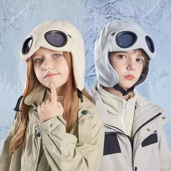 Зимняя детская шапка, бархатная теплая пуловерная шапка для мальчиков и девочек, ветрозащитные очки, вязаные шерстяные шапки-бомберы хаки