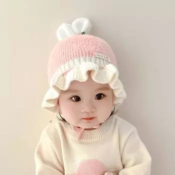 Зимняя детская шапка для девочки, шерстяная шапка для девочки, интернет-знаменитость, иностранный стиль, козырек для девочки, милая шляпа-ведро hat circumference 45-50cm recommended 6-36 months
