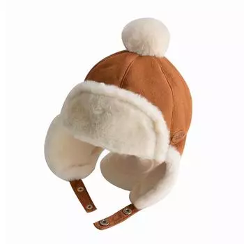 Зимняя детская шапка для мальчиков и девочек в русском стиле, меховая теплая шапка с ушками и плюшем, детская летная шапка 1, 2, 3, 4 года, шапки-бомберы 48-50CM (10M-4Y)