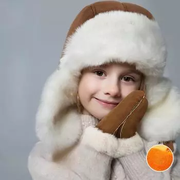 Зимняя детская шапка Lei Feng, перчатки, комплект из двух предметов, плюшевая утолщенная ветрозащитная защита для ушей, теплая велосипедная лыжная шапочка