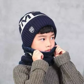 Зимняя детская шапка с шарфом, комплект с буквенным принтом, утолщенная эластичная, теплая, противоскользящая, с мягким куполом, ветрозащитная, защитная крышка для ушей, шеи, комплект основы для шеи M хаки
