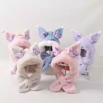 Зимняя детская шапка со встроенным шарфом, толстая плюшевая шапка с мультяшным рисунком, декоративная шапка в стиле принцессы, защита ушей, устойчивая к холоду, реквизит для фотосъемки, головной убор для улицы хаки