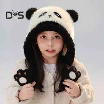 Зимняя детская шапка в форме медведя и панды из плотного плюша, защита ушей от ветра, головной убор для фотосъемки, головной убор для активного отдыха белый